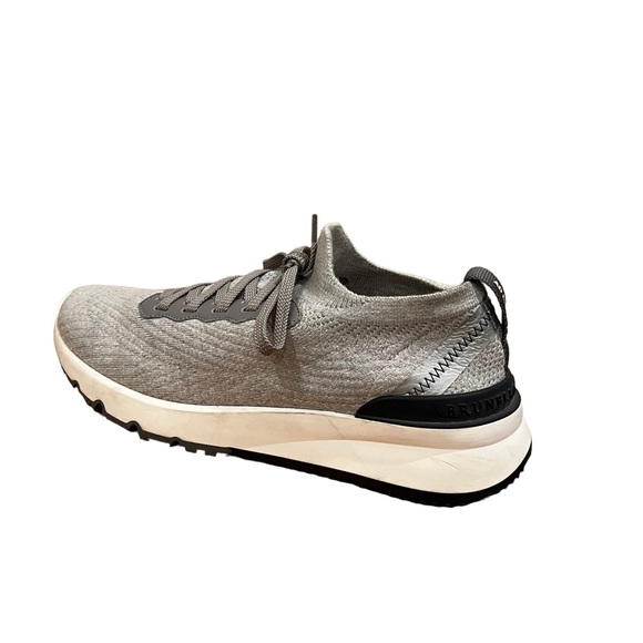 Brunello Cucinelli Mens Grey Cotton Knit Trainers - Picture 4 of 9